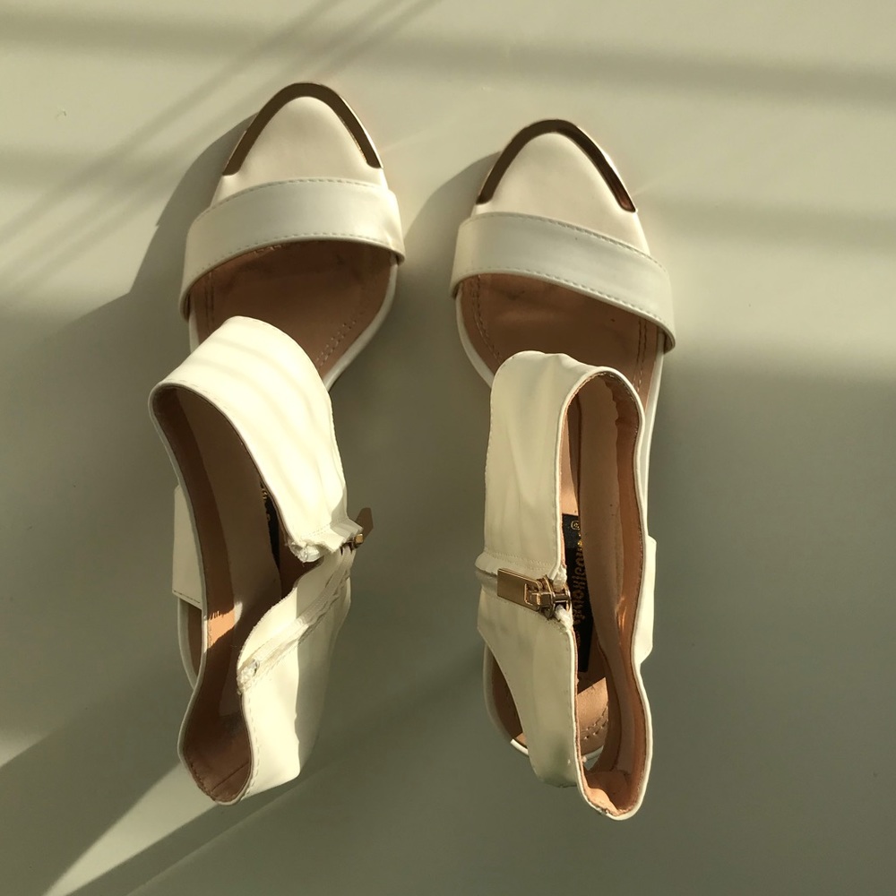 White faux leather high heel sandals